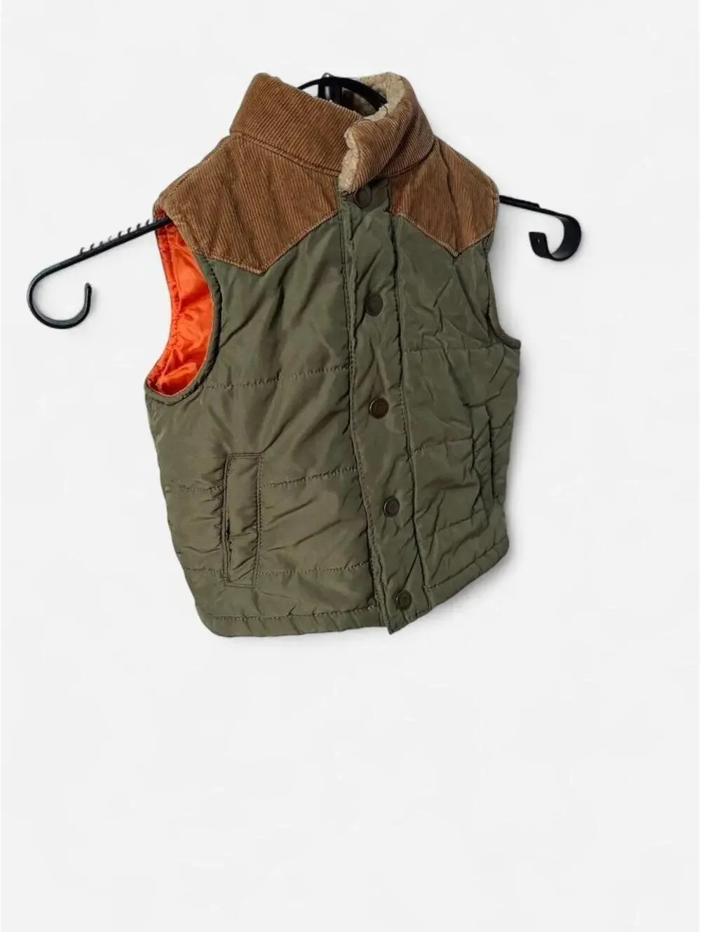Toddler Western Quilted Puffer Vest Olive Green Brown Corduroy 2T